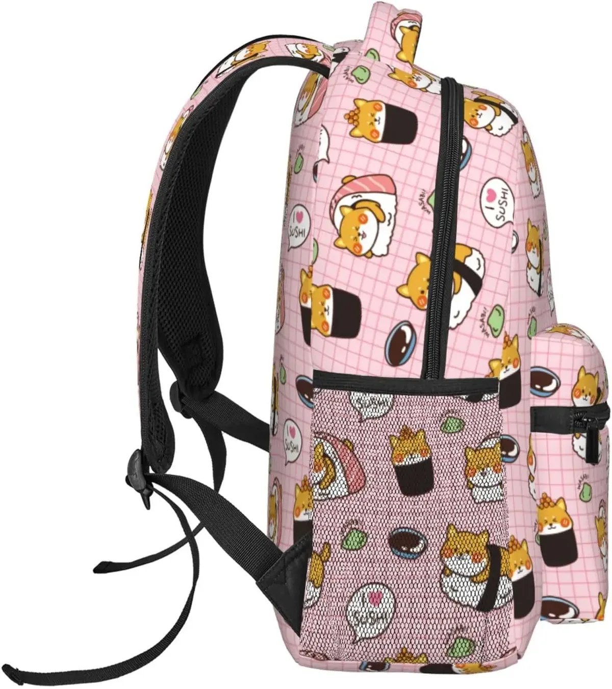 sac à dos pour ordinateur portable léger kawaii shiba inu dog sushi pour hommes et femmes, cartable universitaire, sac à dos décontracté, sac de voyage