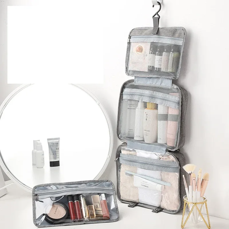 trousse de toilette à crochet suspendu étanche, grand sac à main pliable, voyage, maquillage, cosmétiques, rasoir, étui de rangement, fournitures de salle de bains