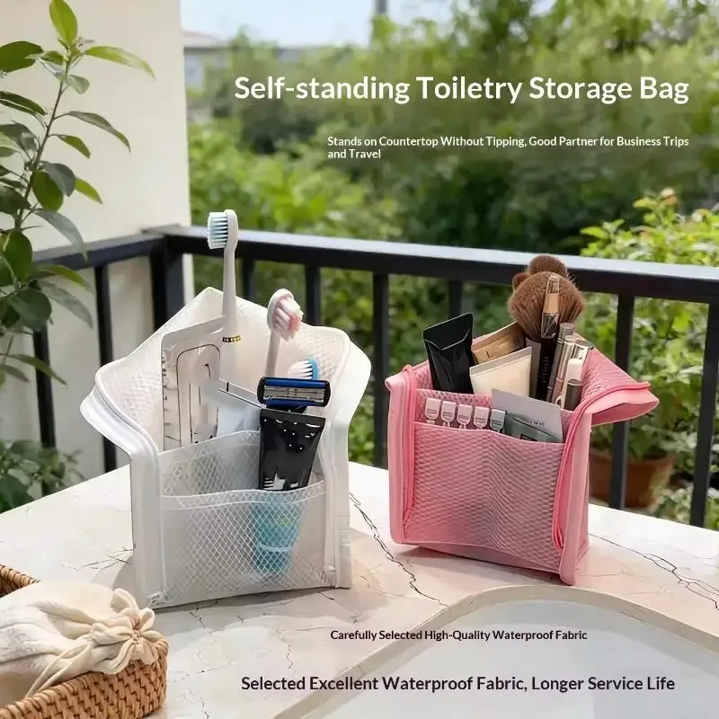 sac de toilette de voyage en maille respirante avec poches de rangement intégrées pour les voyages d'affaires et les vacances