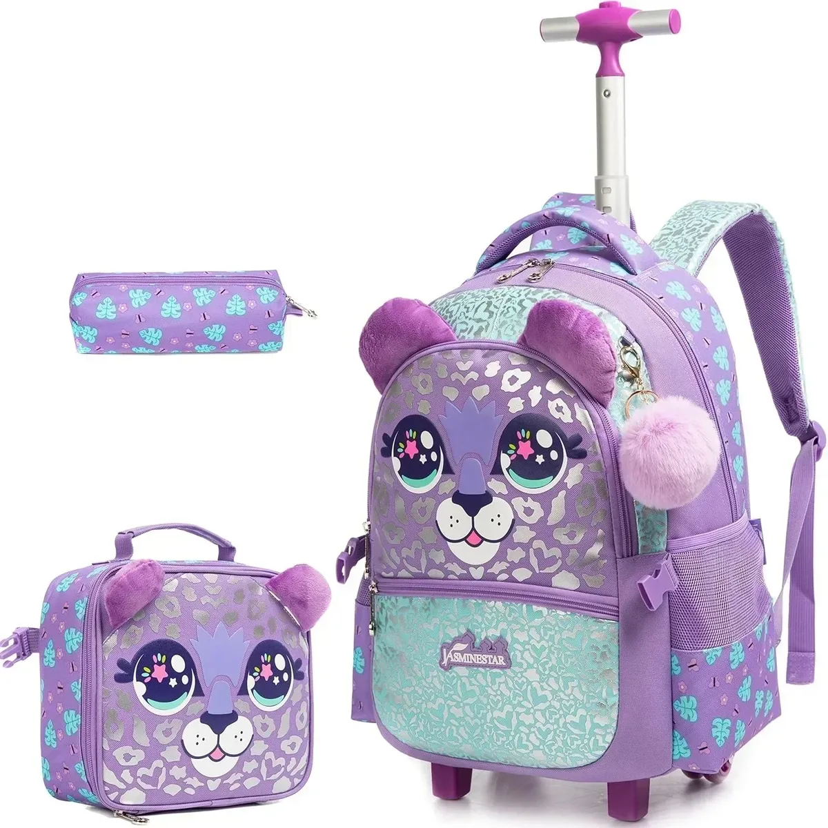 sac à dos roulant 3 pièces pour filles, avec roulettes pour élèves du primaire, sac à bagages à main 3 en 1, valise de voyage pour enfants