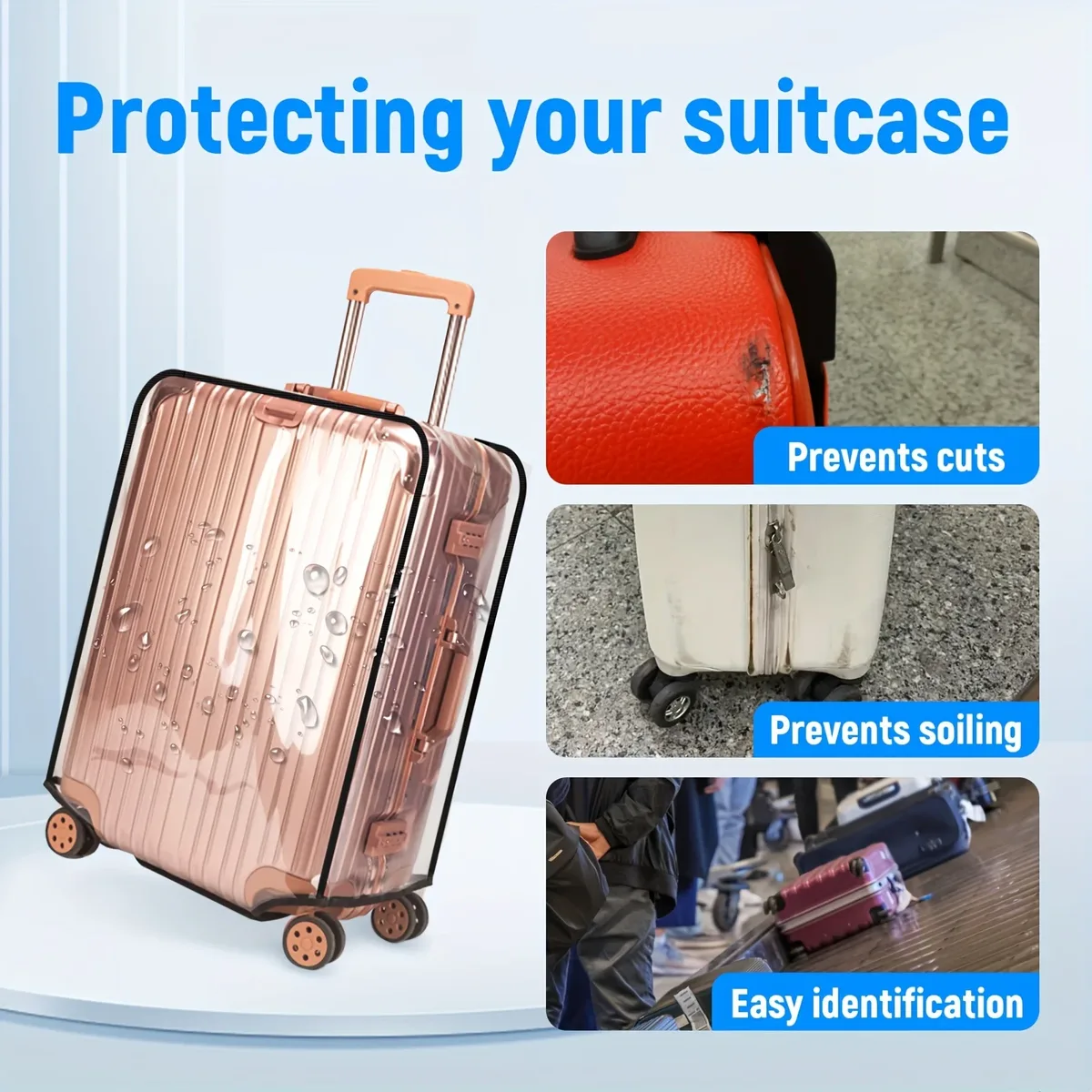 housse de protection transparente en pvc pour bagages, 1 pièce, protection universelle anti-poussière et anti-rayures pour valises de voyage de 20 à 28 pouces