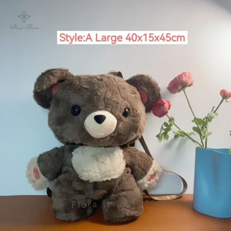 nouveau sac à dos ours brun en peluche mignon kawaii, sac à dos animal doux de haute qualité, sac à bandoulière fourrure lolita tendance, cadeau d'anniversaire pour fille