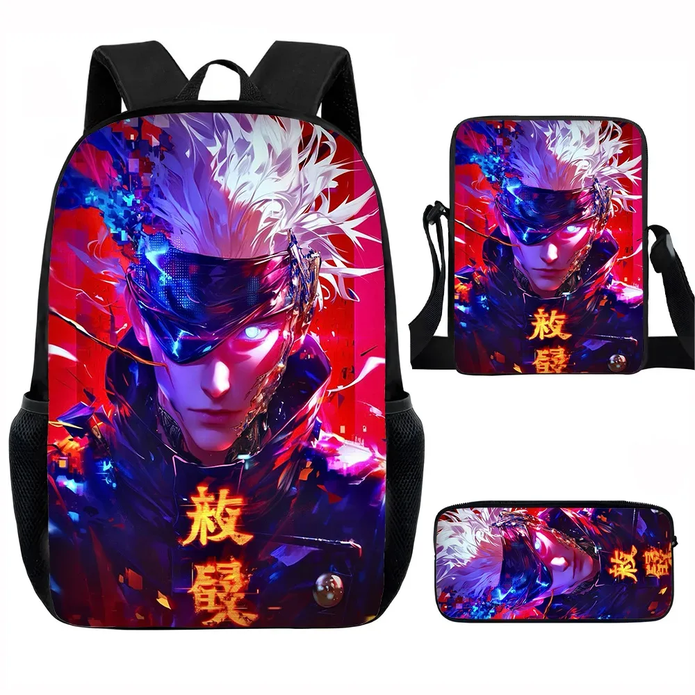 j-jujutsu kaisen 3 pièces ensemble sac à dos 40 cm/15.7 pouces sacs d'école sac à bandoulière trousse à crayons sac de livre d'ordinateur pour garçons filles meilleur cadeau