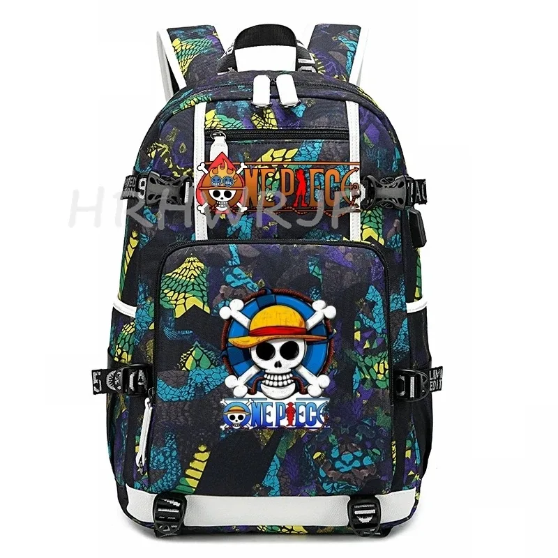 sac à dos camouflage one piece, sac à dos pour ordinateur portable, anime monkey d luffy, sacs d'école pour adolescents, pour garçons et filles, capacité sportive, décontracté, randonnée, mochila