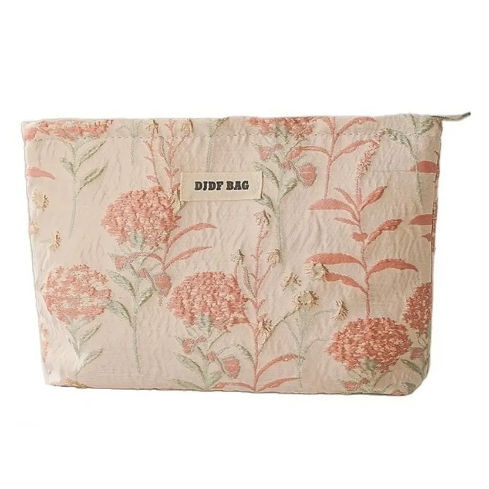 nouveau sac de maquillage de grande capacité sac à cosmétiques à fermeture éclair brodée florale couleur crème articles de toilette sac de rangement de soins de la peau femmes