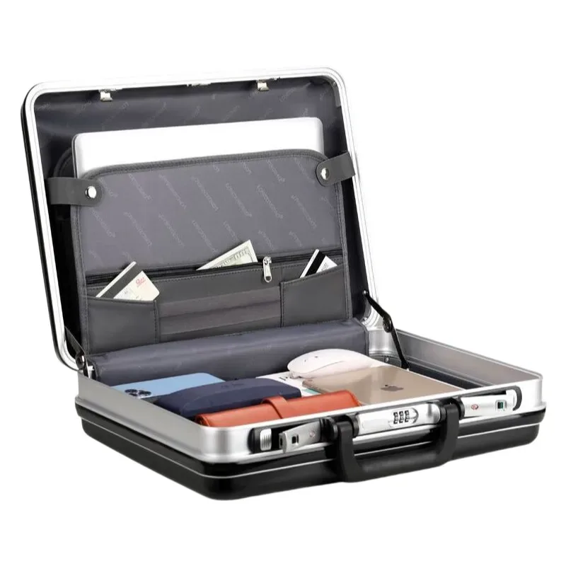 mallette d'affaires antivol avec cadre en aluminium de 18 pouces, étui sécurisé pour ordinateur portable avec serrure tsa pour voyage, sac à main de rangement durable