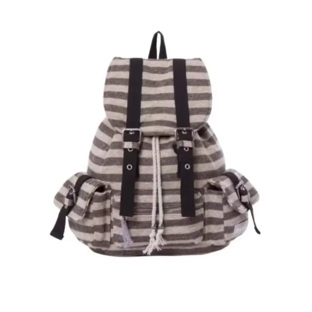 sacs à dos décontractés de style coréen, sacs à livres à rayures plates avec cordon de serrage, fourre-tout doux de grande capacité unisexe
