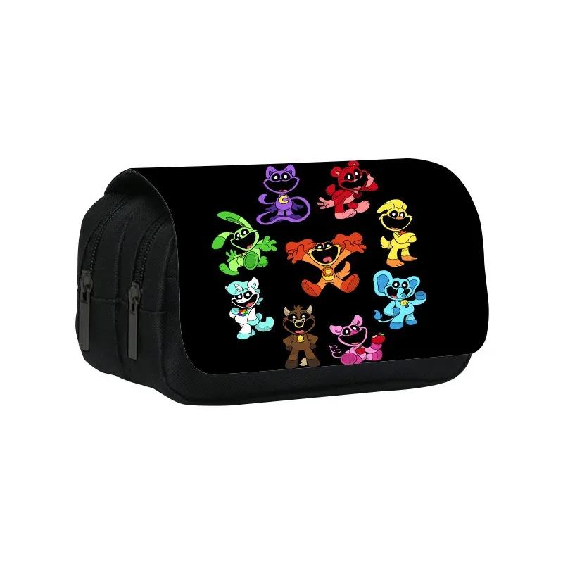 trousse à crayons double couche, créatures souriantes, 22cm/8.7 pouces, sac à stylos d'école pour étudiants, grand rangement, boîte à crayons, cadeau scolaire