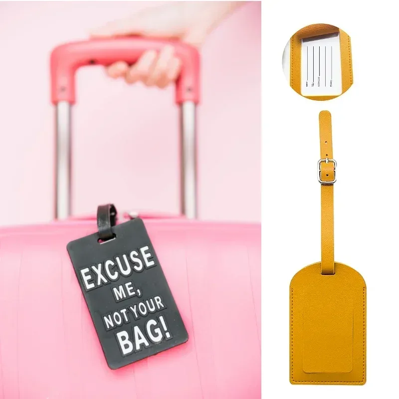 étiquette d'identification de bagage en cuir pu pour valise, porte-nom et adresse, accessoire de voyage pour femmes et hommes