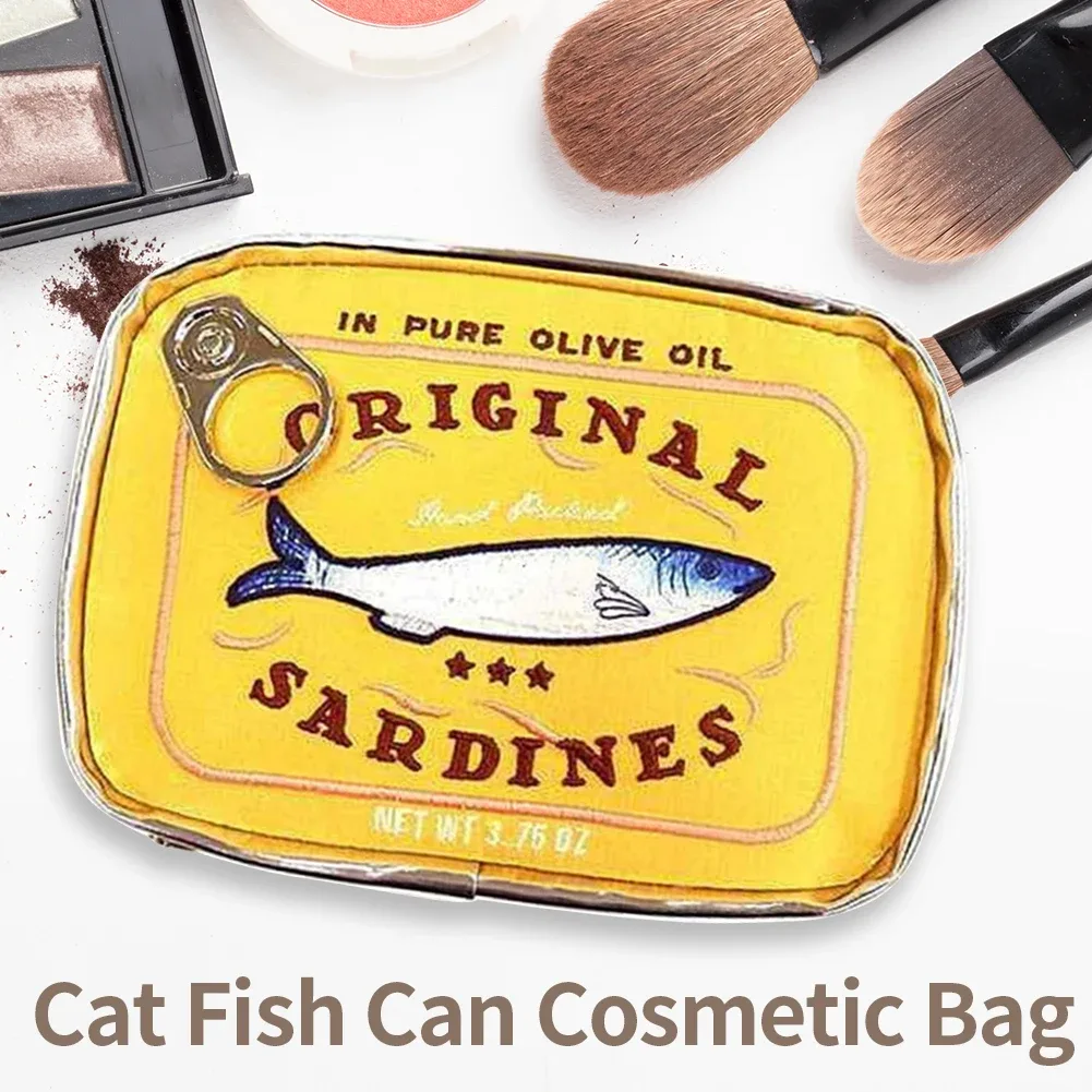 trousse de toilette mignonne portable pour femme, sardines en conserve, sac cosmétique de voyage, multifonction, mode créative, fermeture éclair, week-end, vacances