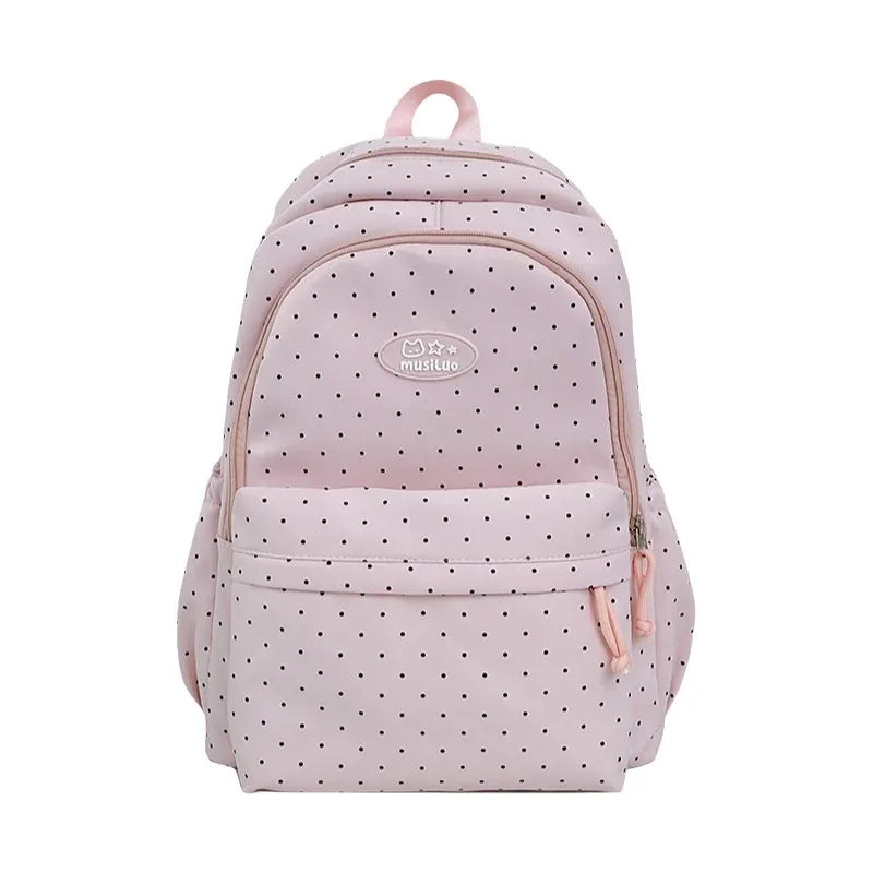 sac à dos à pois de style frais, léger, grande capacité, sac à bandoulière double pour les élèves du collège et du lycée, matériau en nylon