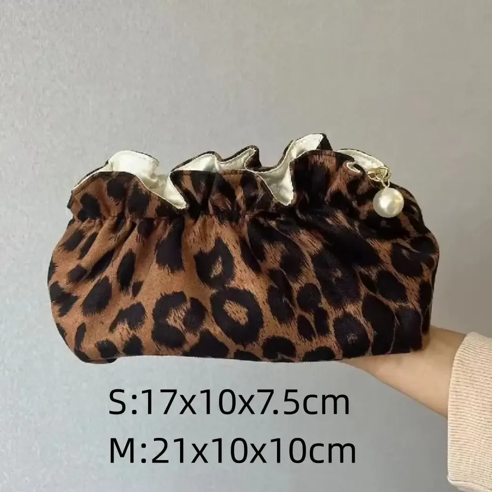 sac de maquillage pour femmes avec fermeture éclair perlée, grande capacité, imprimé léopard, trousse de toilette de voyage, pochette organisatrice, sac à main portable pour maquillage