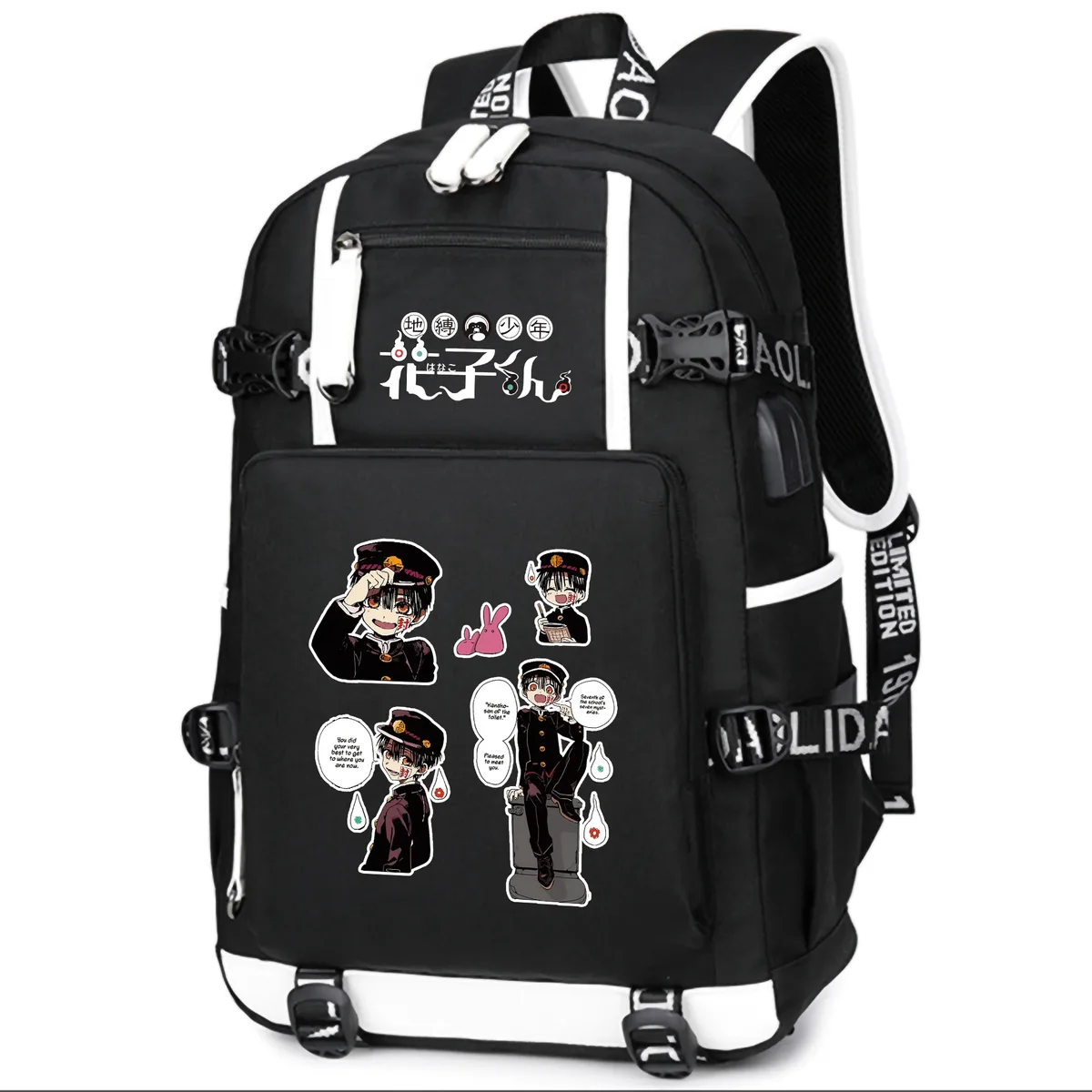 dessin animé toilette lié hanako-kun étudiants école sac à dos pour ordinateur portable oxford bookbag usb charge anime shouler sacs sac à dos décontracté