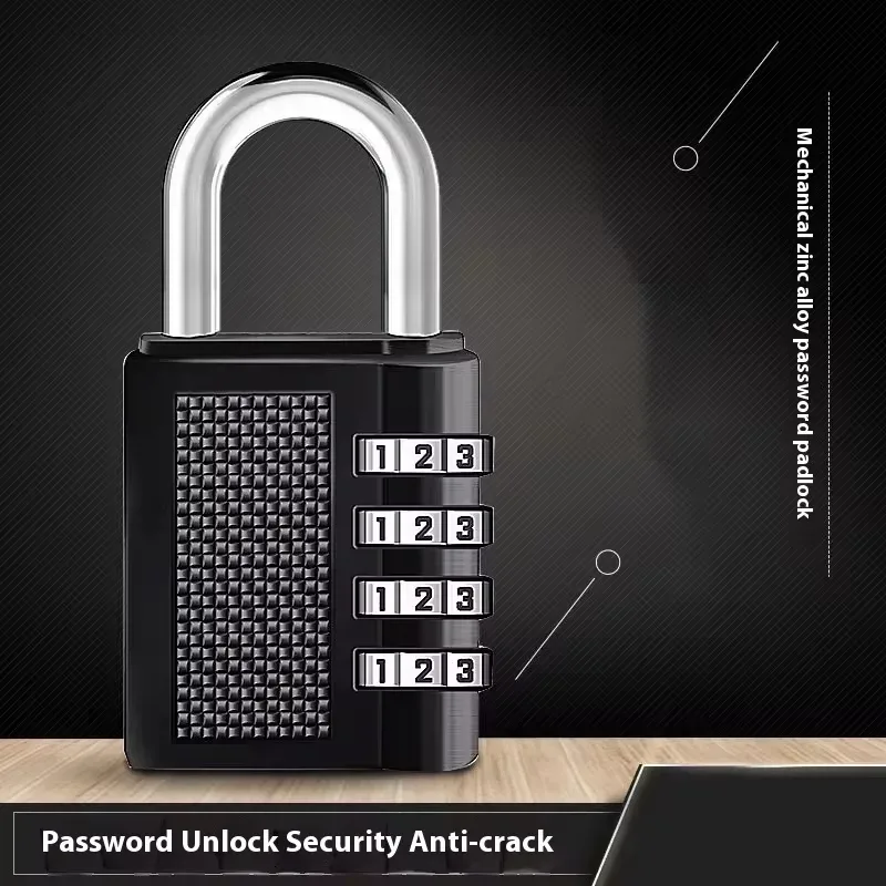 Cadenas à combinaison à 4 chiffres en alliage de zinc, antivol, résistant aux intempéries, pour bagages, extérieur, salle de sport, sécurité, serrure de porte à code, noir