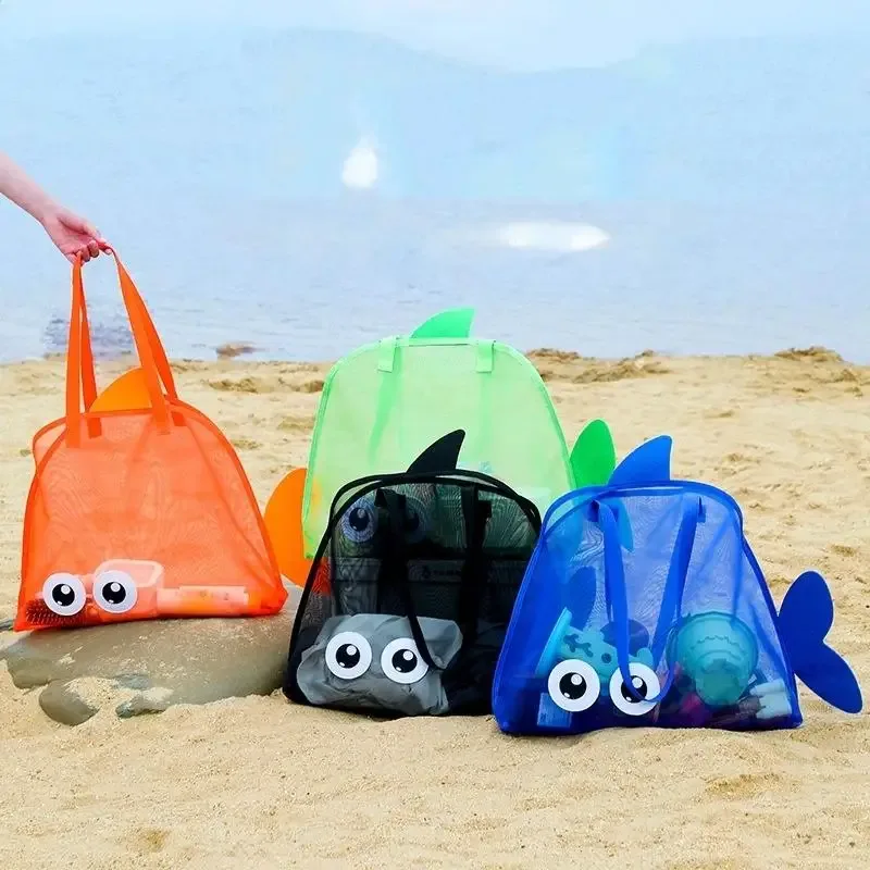 sac de rangement mignon de grande capacité, portable, pliable, en maille, pour organiser les jouets de plage, les voyages et les sports de plein air.