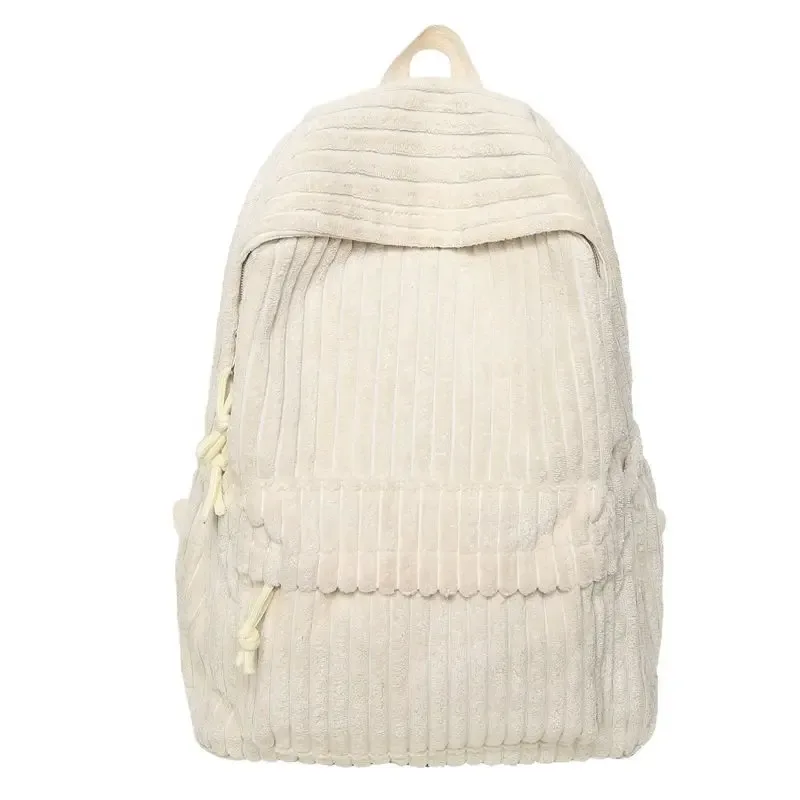 sac à dos rayé en velours côtelé pour femmes, cartable d'étudiant simple, grande capacité, rangement sur ordinateur, sac à dos de voyage pour femmes