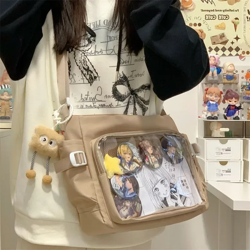 tenue de classe polyvalente de style académique, sac messager de grande capacité au design simple, sac à bandoulière transparent pour femmes