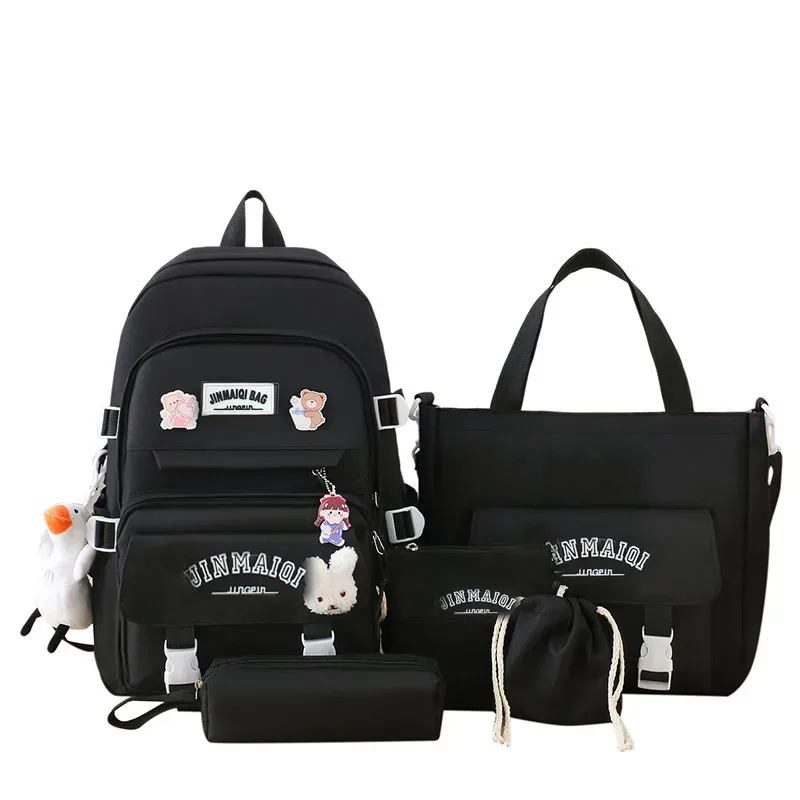 ensemble de 5 pendentifs gratuits, style forêt, version coréenne, sac à dos décontracté pour étudiantes harajuku pour lycéennes, grande capacité