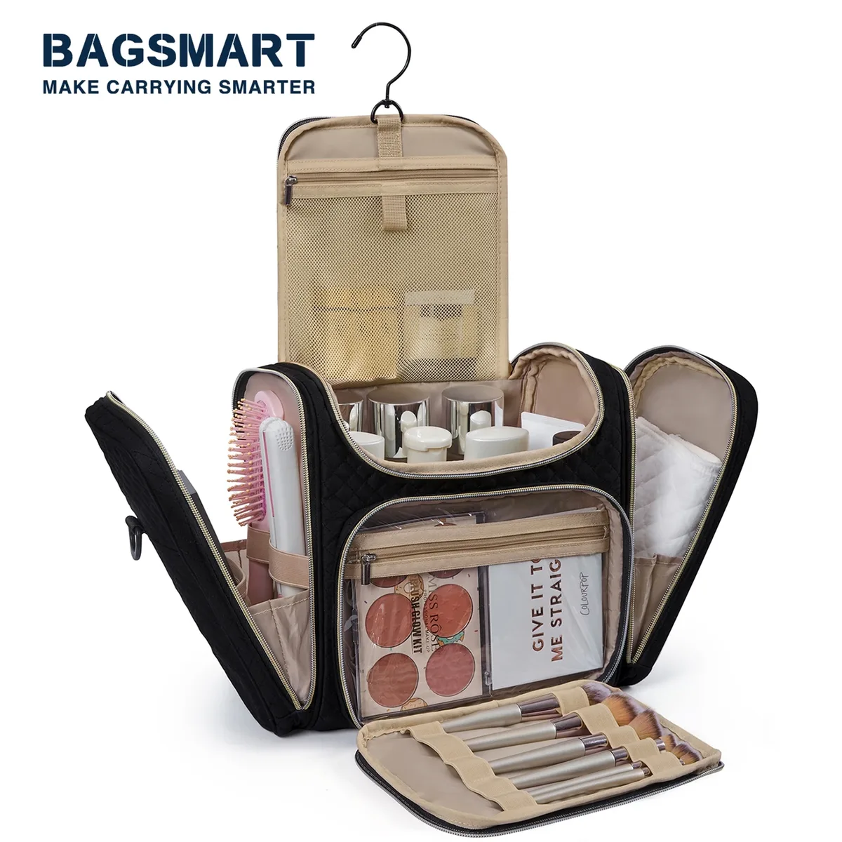 BAGSMART Trousse de maquillage pour femme, trousse de toilette de grande capacité, résistante à l'eau, pour maquillage, organisateur de voyage, essentiels