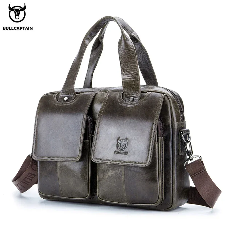 BULLCAPTAIN hommes Vrai Mallette En Cuir 14 pouces Pochette Pour Ordinateur Portable, Décontracté épaule Messenger Sac Fourre-Tout, le Travail de Bureau, 042
