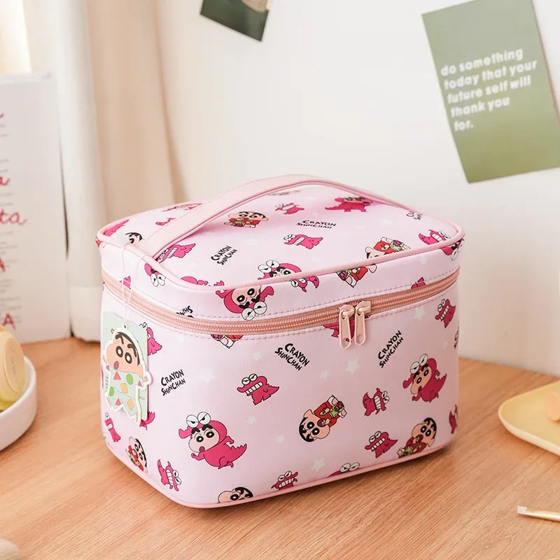 sac à cosmétiques authentique crayon shin-chan pour femmes, sac de maquillage multifonctionnel, grande capacité, étui de rangement de voyage portable