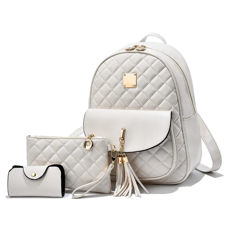 ensemble de sac à dos en cuir pour femme, portefeuille, porte-cartes, mode, nouveau, 3 pièces