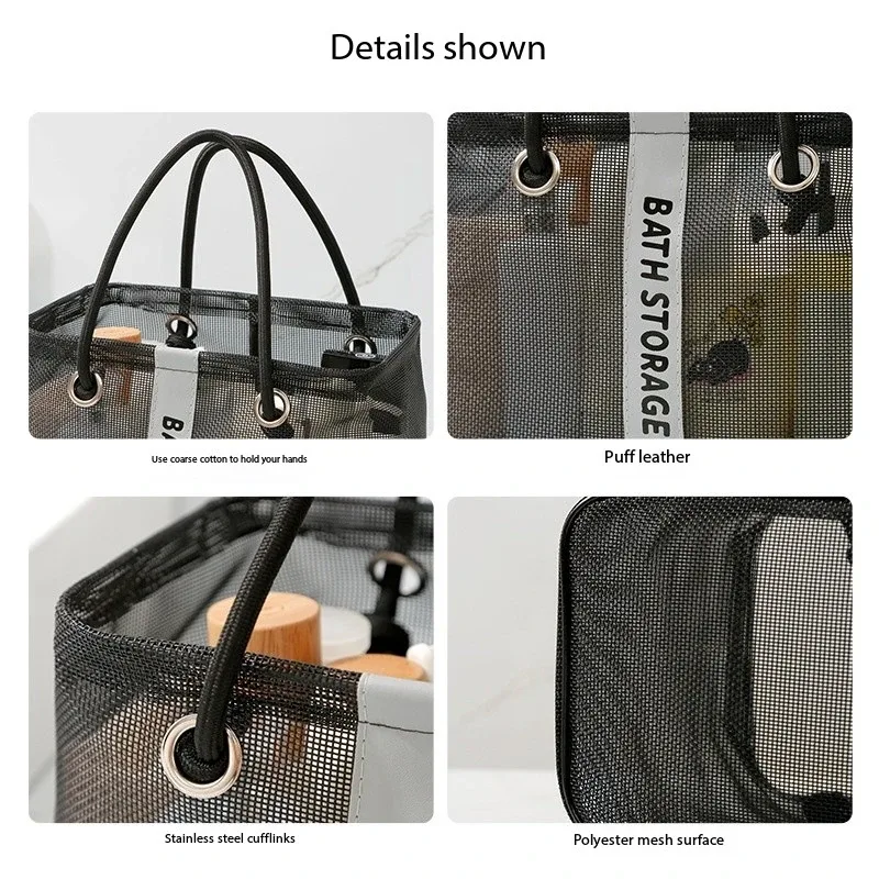 panier de vidange en maille pliable 2 en 1, organisateur de toilette de voyage et de natation, grande poignée de transport portable, rangement écologique
