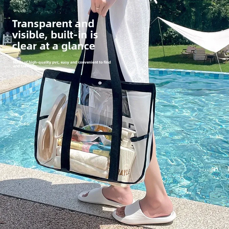 sac de rangement transparent à fermeture éclair avec poignée, grand organisateur de voyage pour la maison et les déplacements, design durable et pratique