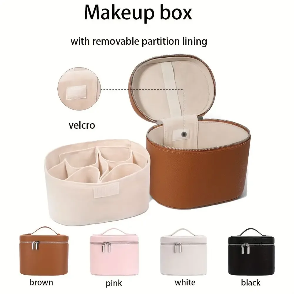 boîte à cosmétiques de grande capacité en cuir pu, boîte de rangement interne, sac de voyage, organisateur, fermeture éclair étanche, sac de maquillage pour usage quotidien