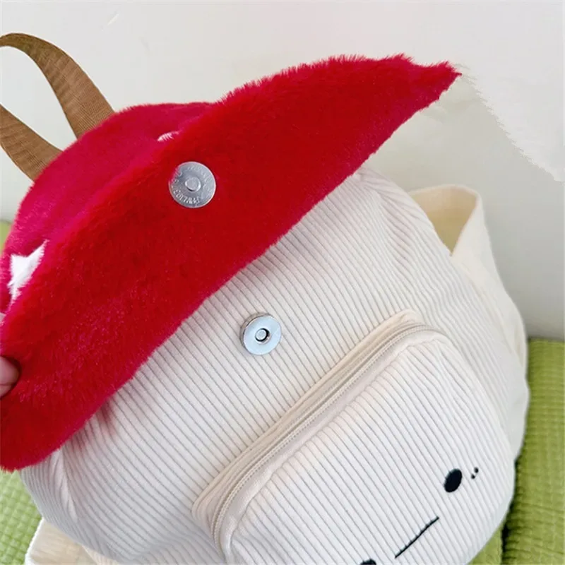 sac à dos champignon en peluche kawaii pour femmes, fourre-tout mignon avec bretelles réglables, fermeture à glissière, sacs à dos d'étudiant en velours côtelé rouge/blanc
