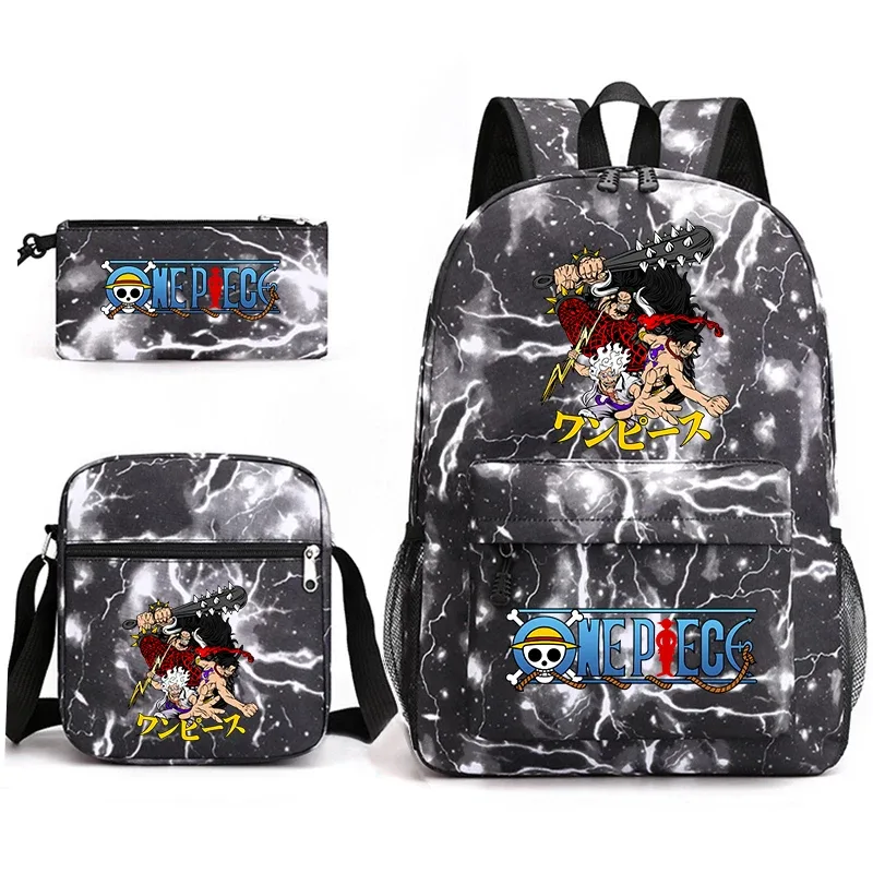 ensemble de sacs à dos d'école imprimés one piece luffy, 3 en 1, sac à bandoulière, trousse à crayons pour garçons, filles, enfants