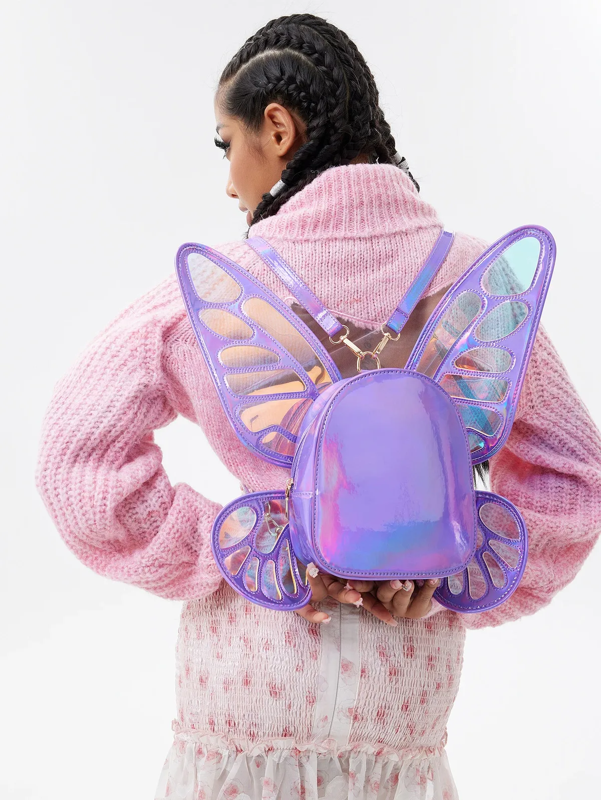 sac à dos drôle d'ailes de papillon d'ange sac à dos d'école laser pour femme pour fille voyage sac à dos décontracté sac d'école en cuir holographique