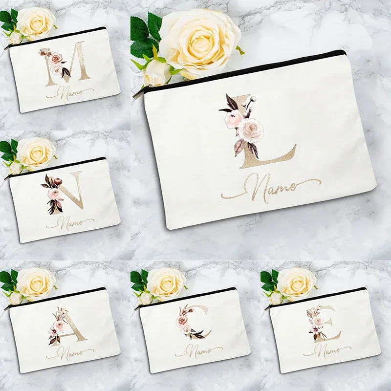 Pochette à Cosmétiques Personnalisée avec Nom, Motif Floral Vintage, Cadeau Élégant pour Femmes, Demoiselles d'Honneur, Anniversaire, Organisateur de Maquillage