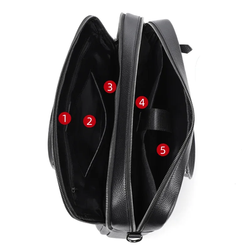 double fermeture éclair hommes sacs en cuir véritable hommes porte-documents sac d'affaires en cuir pochette d'ordinateur épaule mode bureau mâle sac à main grand