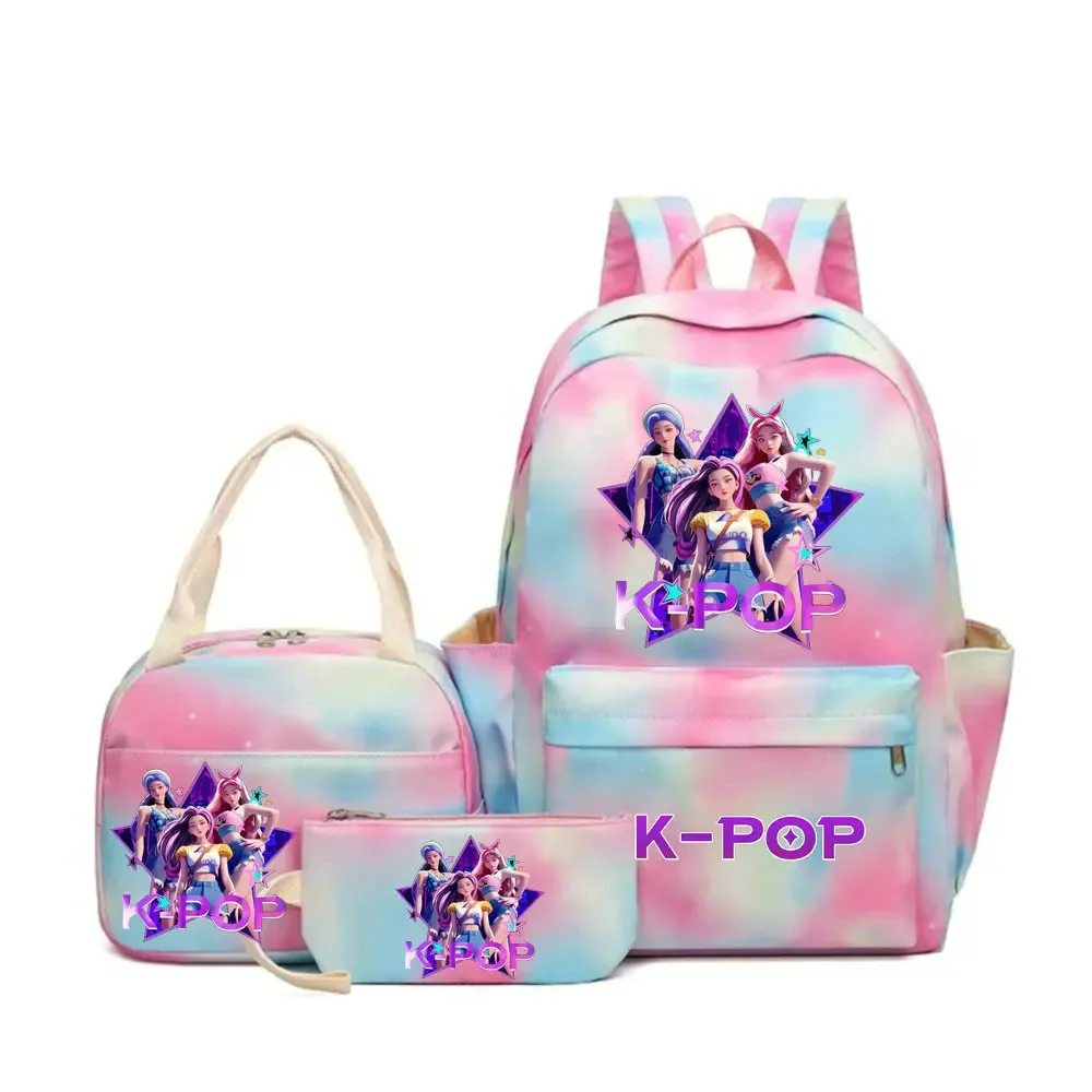 ensemble de sacs à dos scolaires pour enfants et adolescents, imprimé kpop demon hunters, sac à dos coloré pour étudiantes avec sac à lunch, 3 pièces/ensemble