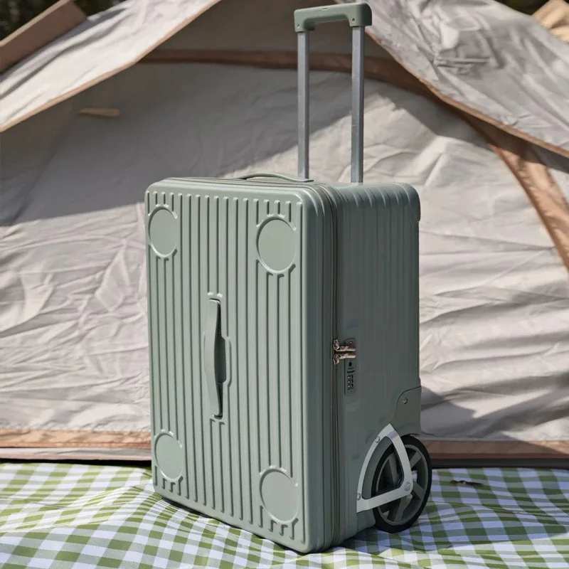nouveau bagage à grande roue de camping en plein air avec ouverture latérale, valise de voyage pc de grande capacité, roues unidirectionnelles, 24 pouces