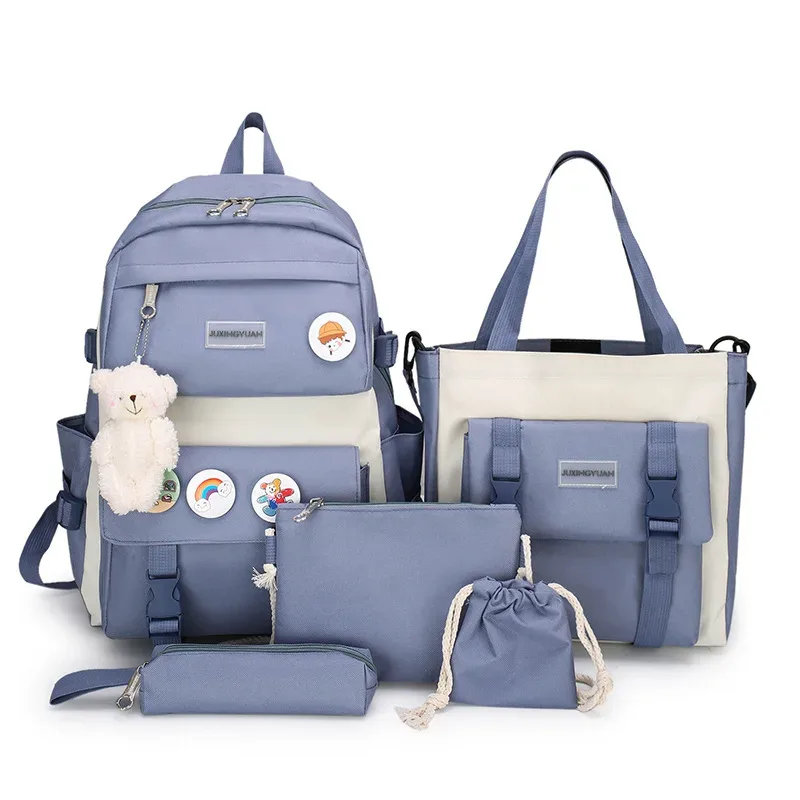 sac à dos d'école multifonction pour fille, ensemble combiné de 5 pièces, mode coréenne mochila kawaii, grande capacité, violet, rose, 2024