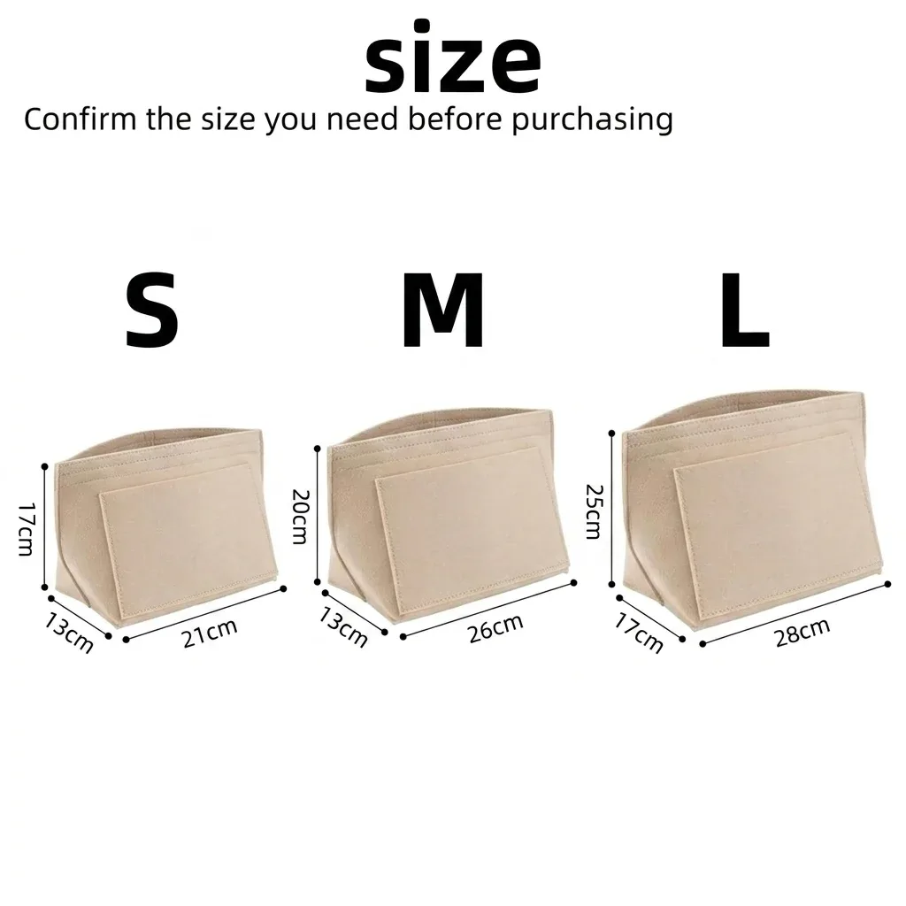 felt crescent-shaped organizer insert – 7-compartment foldable liner for structured handbags, multi-pocket storage, s/m/l