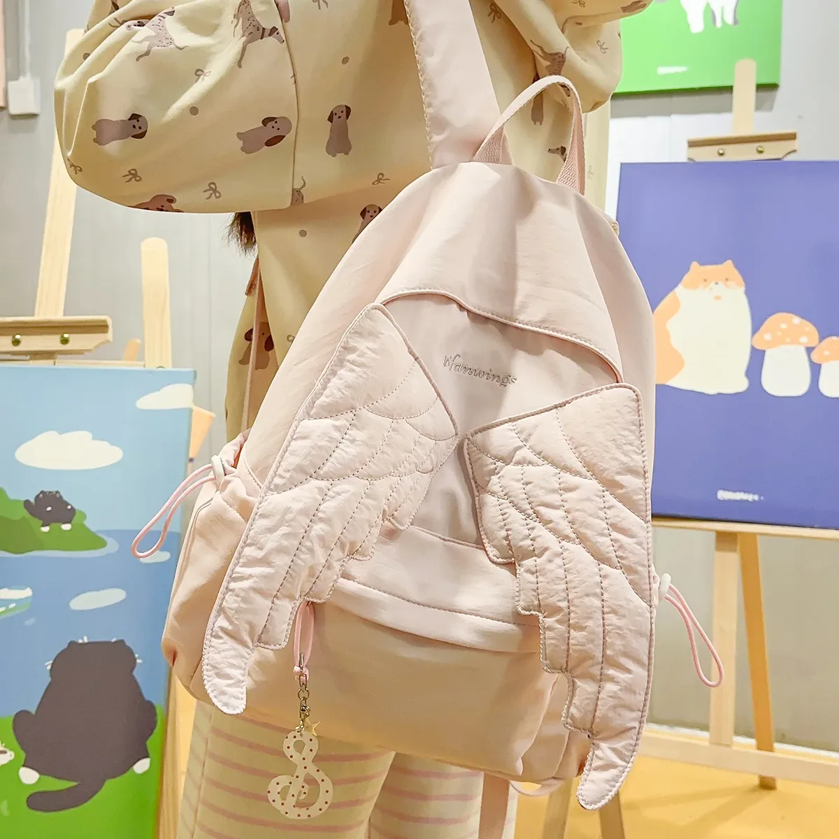 sac à dos matelassé de style japonais, mignon et kawaii, pour homme et femme, multi-usages, résistant à l'eau, léger, rose, jaune, bleu