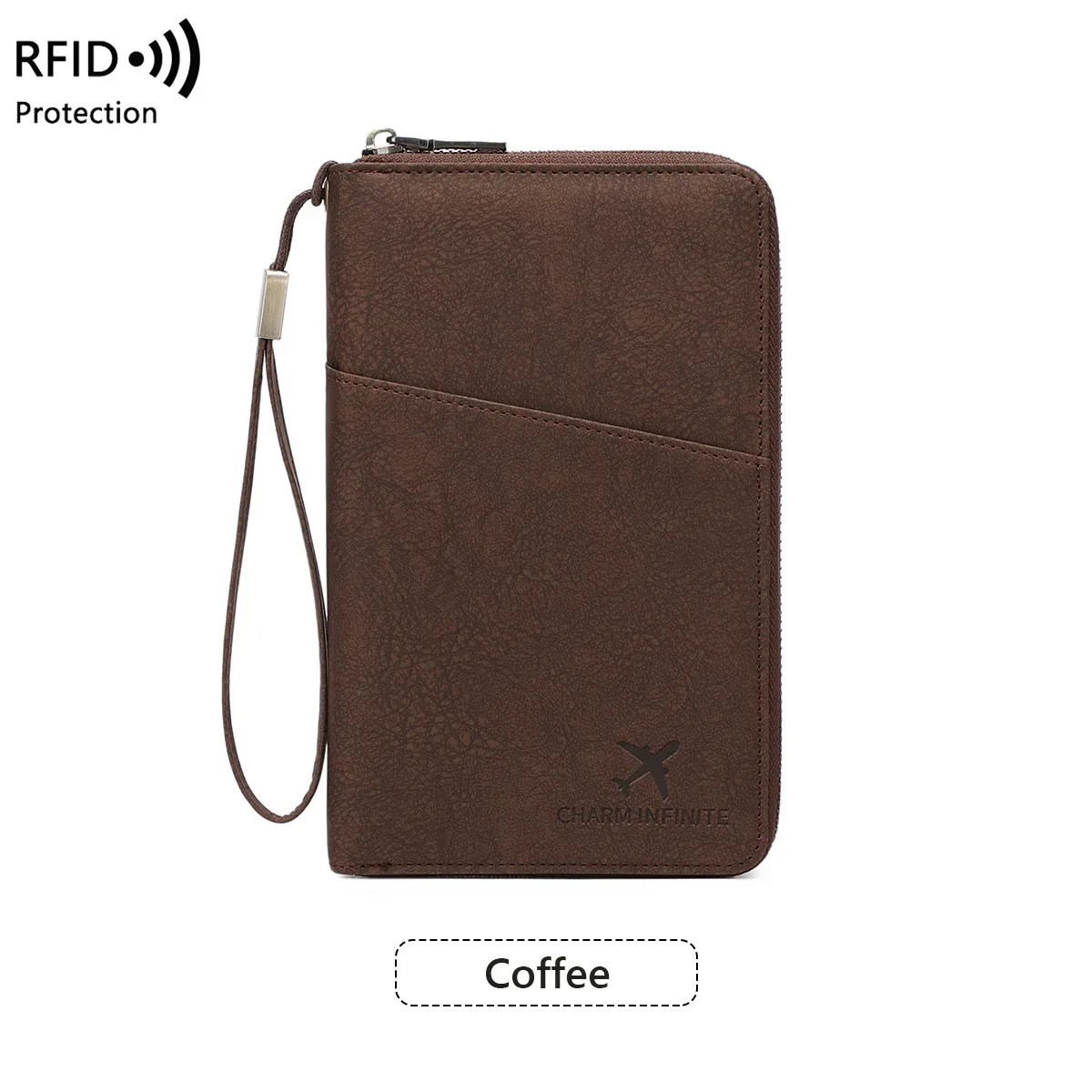 sac de passeport bloquant rfid avec porte-documents de voyage à longue fermeture éclair, portefeuille de rangement de billets multifonctionnel pour plusieurs passeports