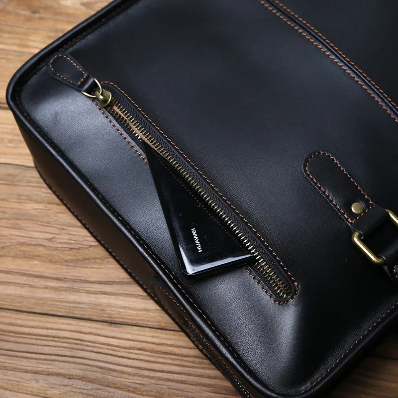 nzpj porte-documents en cuir pour hommes sac à main rétro couche supérieure en peau de vache pochette d'ordinateur sac à bandoulière en cuir de cheval fou sac de luxe