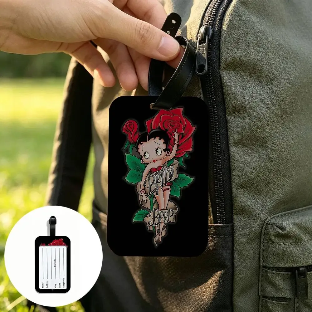 étiquette de bagage anti-perte anime b-bettys sexy boop, porte-carte d'identité en pvc, étiquette de nom pour bagages pour voyage en plein air
