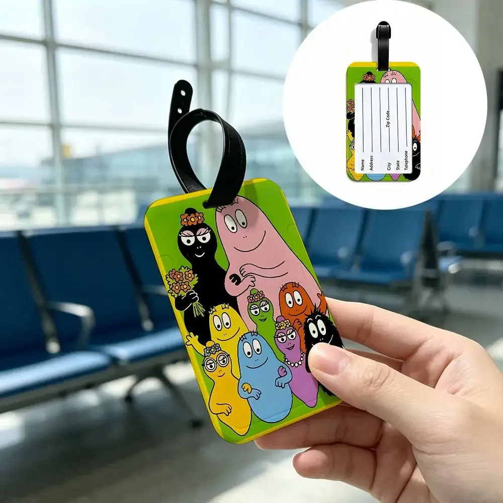 carte d'information imperméable pour enfants, barbapapa, étiquette de bagage en pvc, identificateur anti-perte pour valise, sac à main