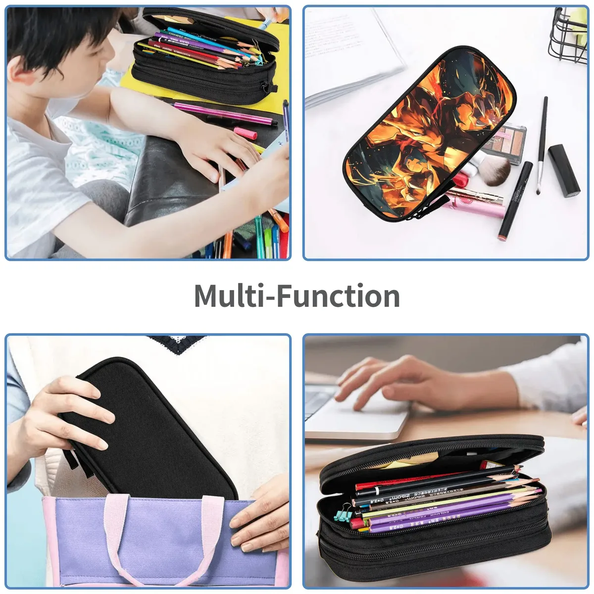sacs de grande capacité personnalisés avec un motif de pokémon charizard pour enfants, trousse scolaire pour garçons et filles