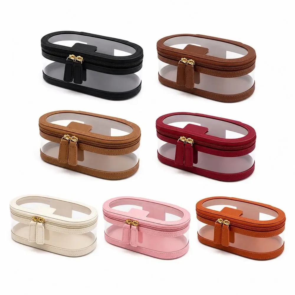 trousse de toilette transparente, sac à cosmétiques avec fenêtre transparente, organisateur de cosmétiques à double fermeture éclair, outils de beauté portables