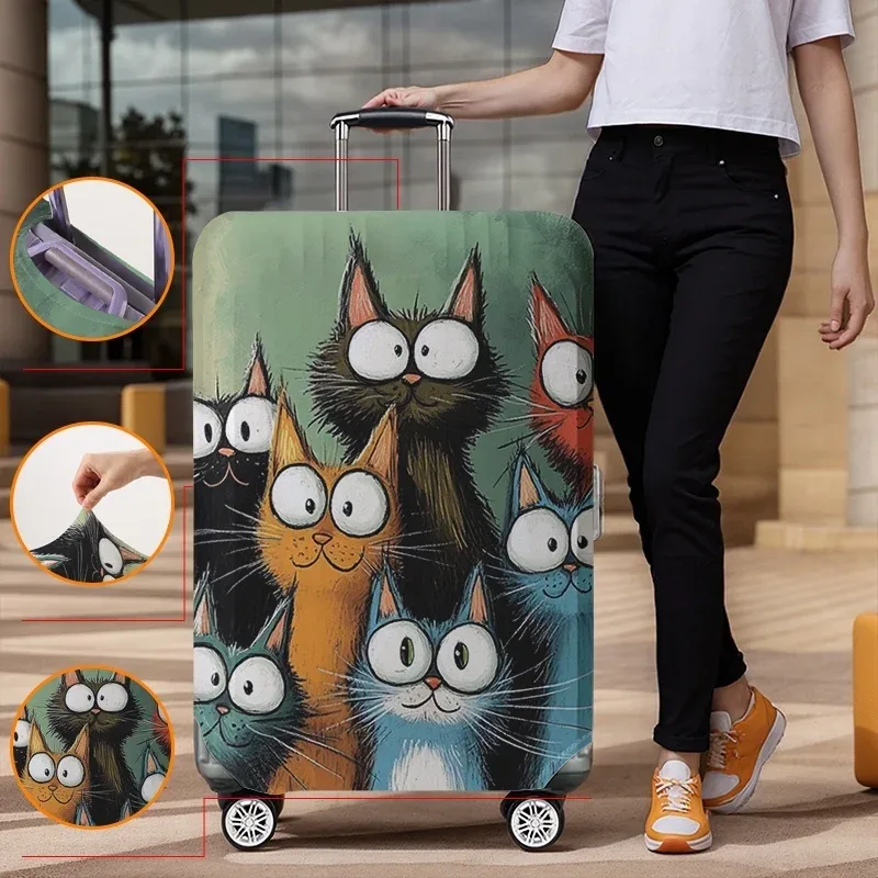 Housse de protection pour bagages à motif de chat, adaptée aux bagages de 18 à 32 pouces, avec poignées, accessoires de voyage