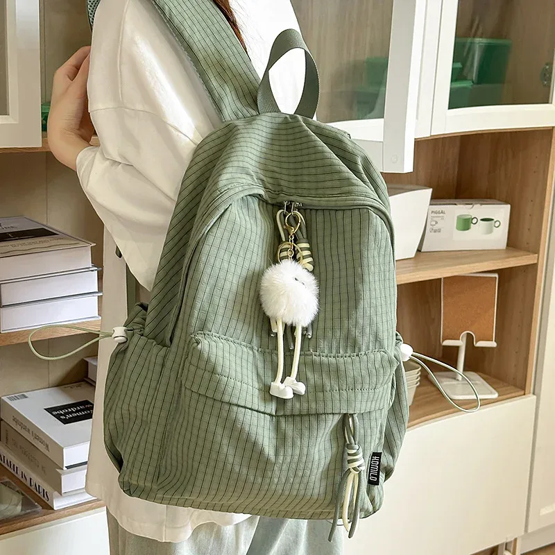 sac à dos pour femme style campus, motif écossais simple, grande capacité, décontracté, pour voyage, sac à double bandoulière en nylon, style frais et doux