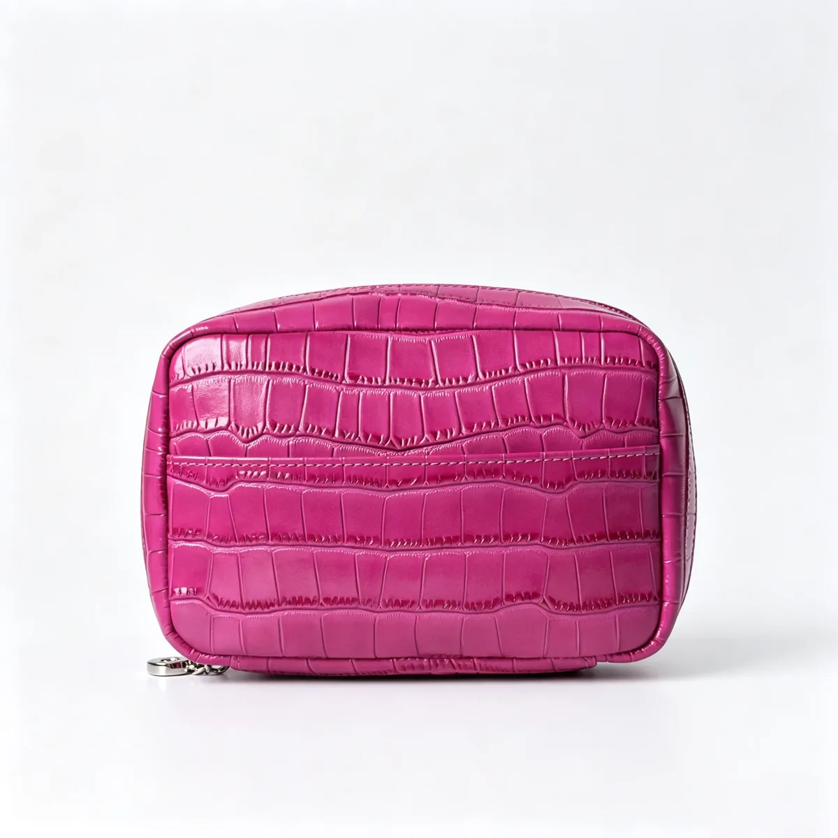 sac à cosmétiques en cuir de vachette à motif crocodile, rouge rose, luxe léger, en cuir véritable, pour femmes, portable, pour le voyage, trousse de toilette
