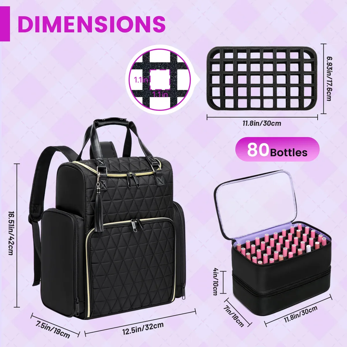 sac à dos organisateur de vernis à ongles, multi-compartiments, pour accessoires de manucure, outils de coupe-ongles, sac de transport pour accessoires de nail art, capacité 80+