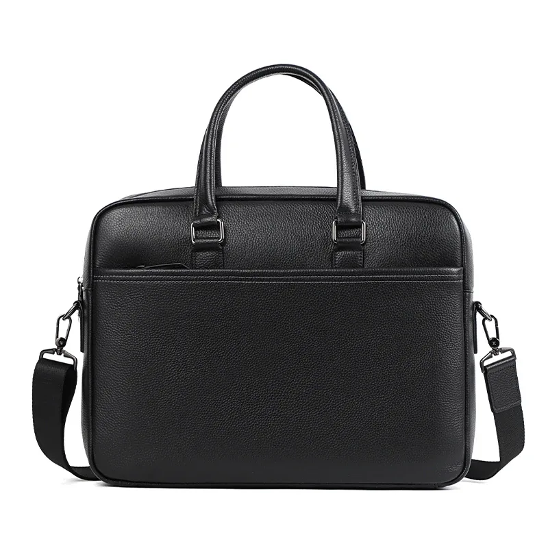 double fermeture éclair hommes sacs en cuir véritable hommes porte-documents sac d'affaires en cuir pochette d'ordinateur épaule mode bureau mâle sac à main grand